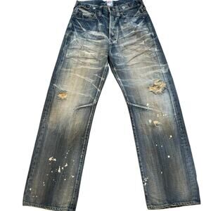 Vintage PRPS Purple Label Barracuda Distressed Yellow Tint Paint Splatter 28x30